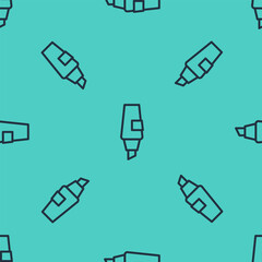 Poster - Black line Marker pen icon isolated seamless pattern on green background. Vector