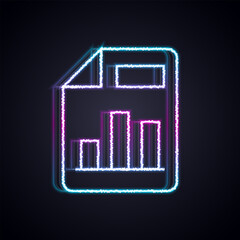 Poster - Glowing neon line Document with graph chart icon isolated on black background. Report text file icon. Accounting sign. Audit, analysis, planning. Vector