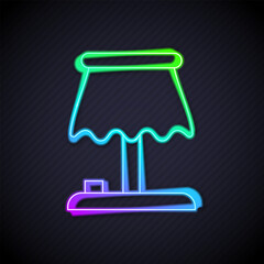Poster - glowing neon line table lamp icon isolated on black background. vector