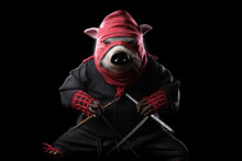 Illustration Of A Pig Dressed As A Ninja
