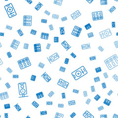 Poster - Set line Stereo speaker, Music player and playlist on seamless pattern. Vector