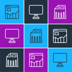 Poster - Set line Graph chart infographic, Paper shredder and Computer monitor icon. Vector