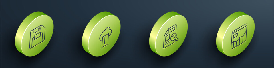 Aufkleber - set isometric line floppy disk, cloud database, document with graph chart and graph infographic icon