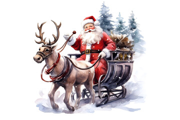 Wall Mural - santa claus riding a sleigh with reindeer, christmas