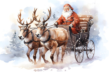 Wall Mural - santa claus riding a sleigh with reindeer, christmas