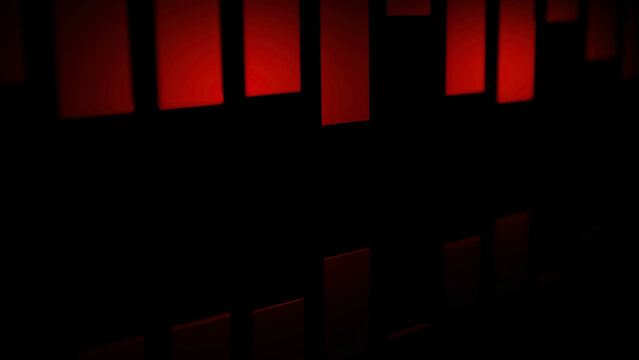 Yellow and red lines. Design. Black background with moving stripes made in computer graphics with little movement.