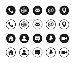 Poster - Web contact and communication icon. Contact information icons. Linear and round.