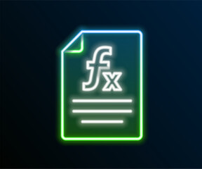 Poster - Glowing neon line Function mathematical symbol icon isolated on black background. Colorful outline concept. Vector