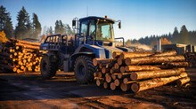 Forestry machinery efficiently processing logs in a sustainable timber yard