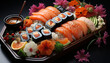 Freshness and variety on a plate, sushi culture in Japan generated by AI