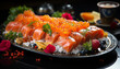 Freshness on plate seafood, sashimi, fish, slice, crockery, cultures, healthy eating generated by AI