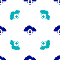Aufkleber - blue cloud computing lock icon isolated seamless pattern on white background. security, safety, prot