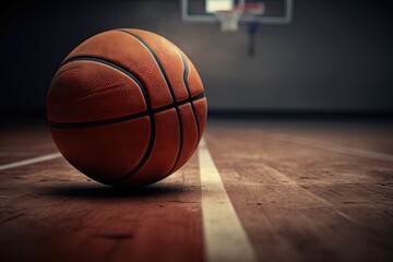 Wall Mural - Basketball ball on the floor of a basketball court