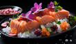 Freshness of seafood, sashimi on plate, healthy eating, Japanese culture generated by AI