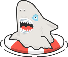 Wall Mural - Cute shark ghost inflatable ring 