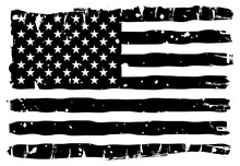 American Flag Scratched With Grunge Textures Vector Illustration In Black And White Style