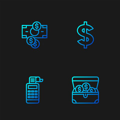 Canvas Print - Set line Treasure chest, Cash register machine, Stacks paper money cash and Dollar symbol. Gradient color icons. Vector