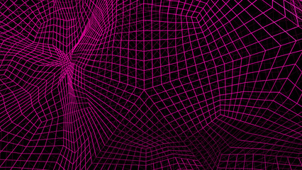 Poster - Dark background with pink cobwebs. Design. Neon grid moving in abstraction.