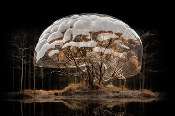 Poster - Multi exposure photo of brain growing from tree