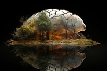 Poster - Multi exposure photo of brain growing from tree