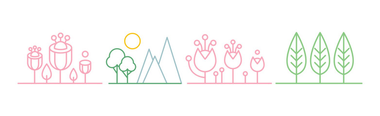 Poster - Linear Landscape Element and Environment Icon Vector Set