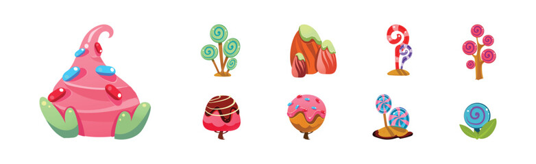 Poster - Fantasy Sweet Land Caramel Nature Element for Game Design Vector Set