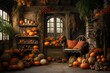 Pumpkin and wooden creepy set