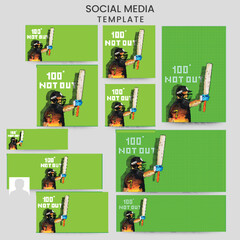 Canvas Print - Social Media Posts And Banner Design Set With Papua New Guinea Cricket Batter Player On Green Grid Background.