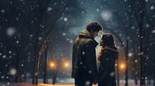 Couple In Christmas Winter Snow