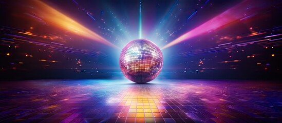 Poster - Vibrant dance floor with music stage disco ball lighting and audience Concert lit by spotlights