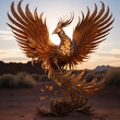 Phoenix Eagle rising from the ashes and dust imponent image. Created by AI generative