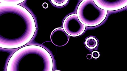 Poster - Black background with flying bubbles. Design. Red and purple bubbles with neon lights made in cartoon abstraction.