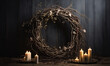 wreath made of branches with candles. 
