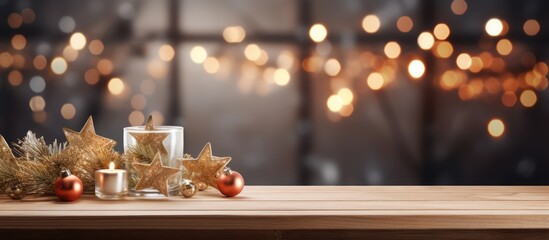 Poster - Scandinavian style Christmas kitchen with a wooden table Banner for Merry Christmas and Happy New Year