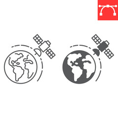 Poster - Satellite in orbit line and glyph icon, cosmos and communication, Satellite Earth vector icon, vector graphics, editable stroke outline sign, eps 10.