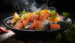 Freshness on a plate gourmet seafood, healthy eating, vegetable salad generated by AI