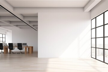 modern open space office interior with blank white wall