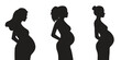 Collection of silhouettes of a pregnant woman, side view. Vector illustration isolated on white background