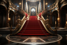 Red Carpet On The Stairs In The Palace. AI Generative.