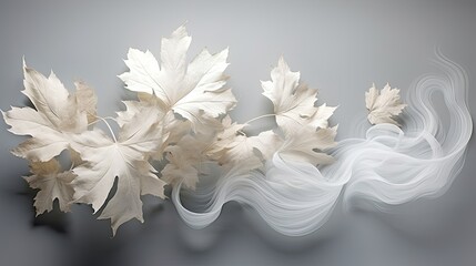 Wall Mural - Abstract Ethereal Fall Leaves on Gray Background