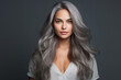© Tetiana - Generative AI picture of beautiful woman fashion model with long dyed gray color hair