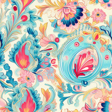 The Paisley Persian Repeat Seamless Pattern Background In Watercolor And Acrylic Style