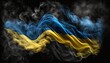 National flag of Ukraine made from thick colored smoke isolated on black background