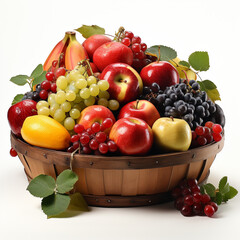 Wall Mural - Various types of fresh fruit are placed and filled in a bushel basket. These fruits are put in randomly until they pile up.