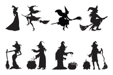 Set Of Witch Silhouette Isolated On White Background