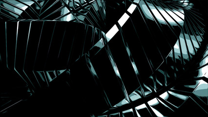 Poster - Yellow and gray stripes. Design. Black background with stripes made in 3d abstraction that rotate.