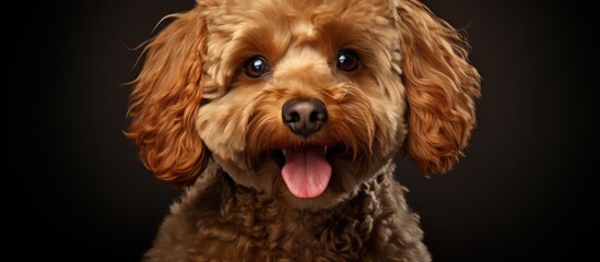 Canvas Print - Cute curly red brown poodle dog in studio isolated on white Happy healthy and groomed representing animal care and active lifestyle