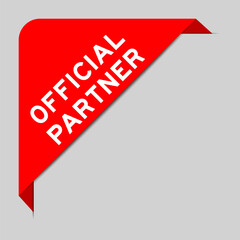 Sticker - Red color of corner label banner with word official partner on gray background