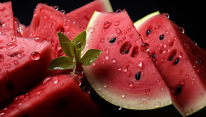 Poster - Freshness of nature gourmet, slice of sweet watermelon, juicy snack generated by AI