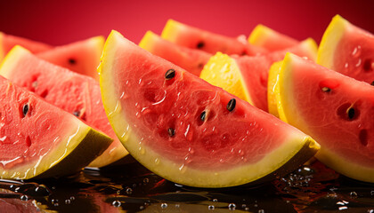 Poster - Fresh watermelon slice, a juicy, refreshing snack for a vibrant summer generated by AI